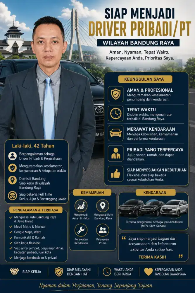 mencari kerja sebagai driver pribadi maupun pt/instansi