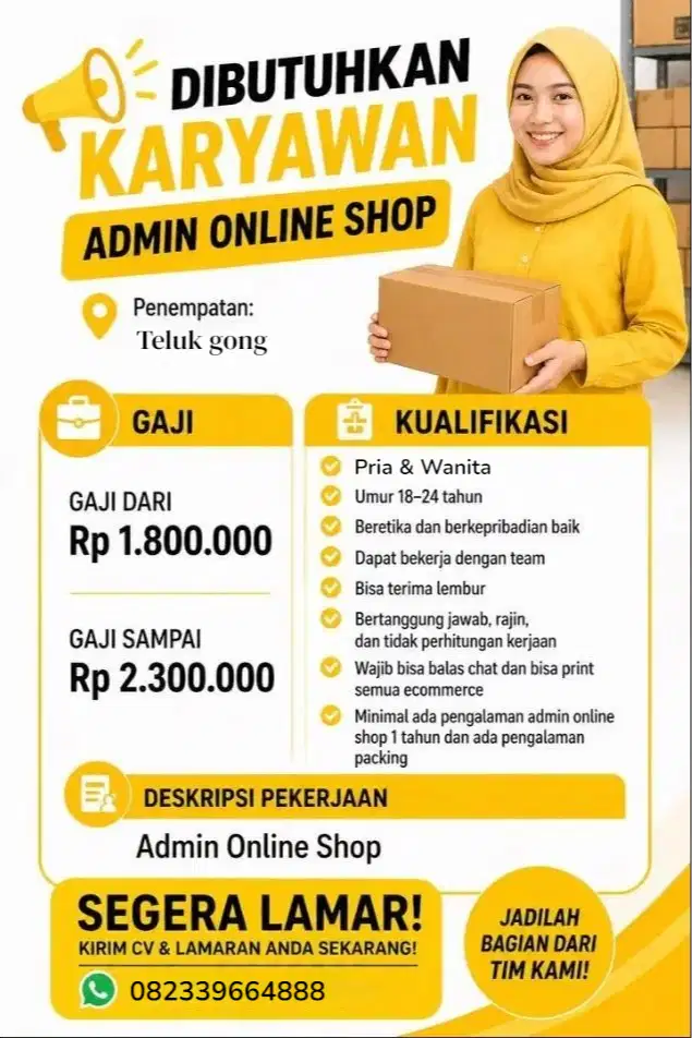 LOKER ADMIN ONLINE SHOP PRIA DAN WANITA