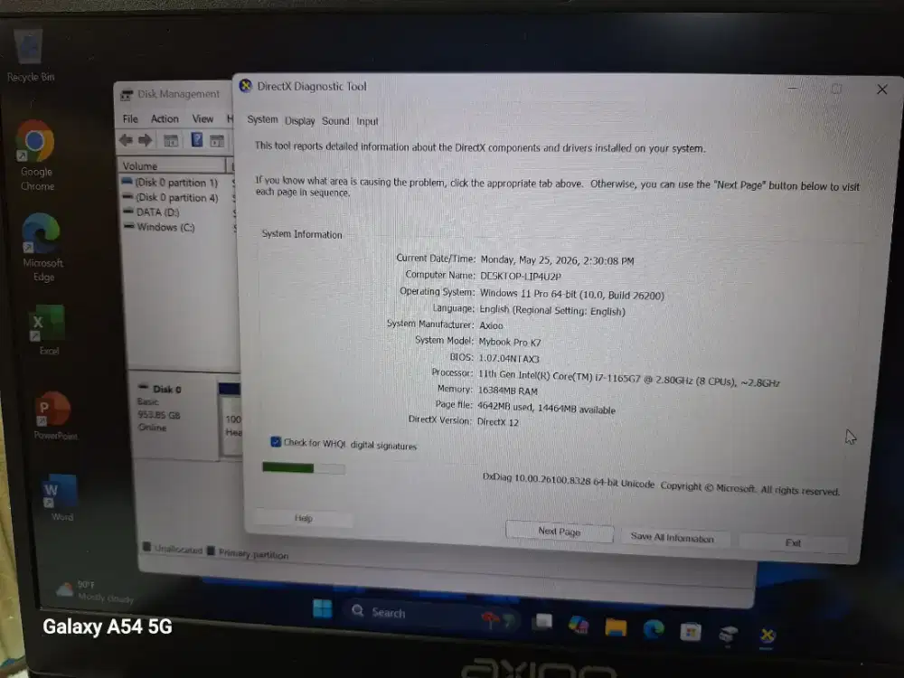 Axioo mybook pro k7, i7-1165G7 Ram 16 Ssd 1 Tb