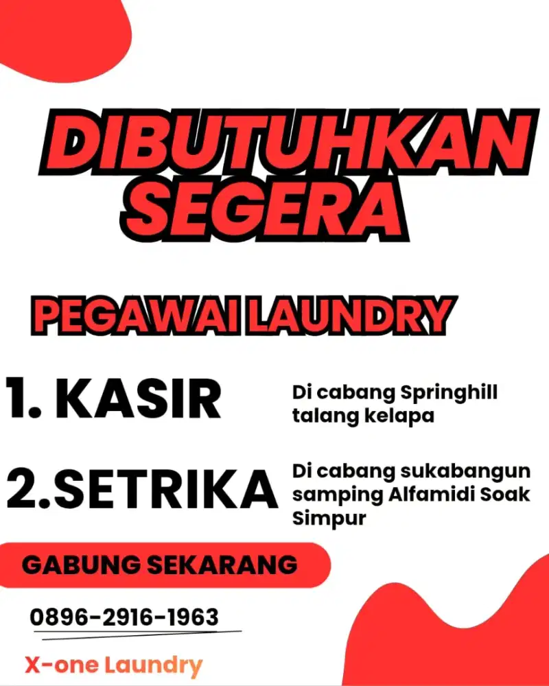Dibutuhkan Segera pegawai Laundry Wanita