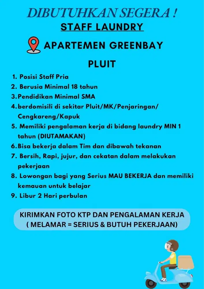 Dibutuhkan Staff Laundry