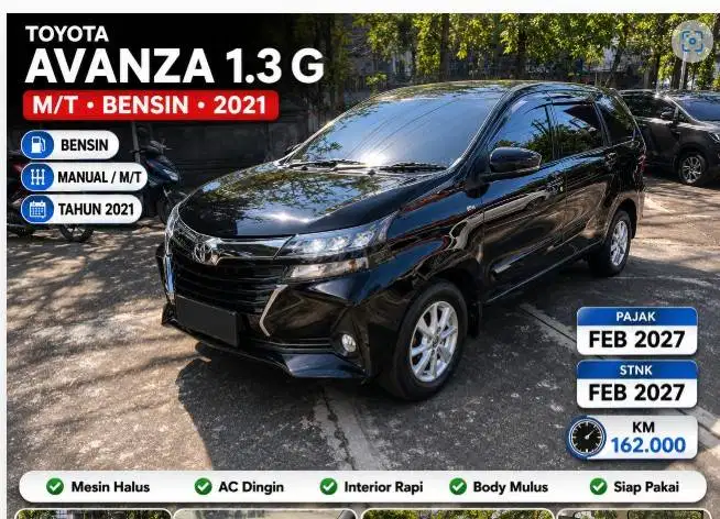 Toyota Avanza 1.3 G M/T 2021 Hitam | Pajak Panjang Feb 2027 | KM 162 R