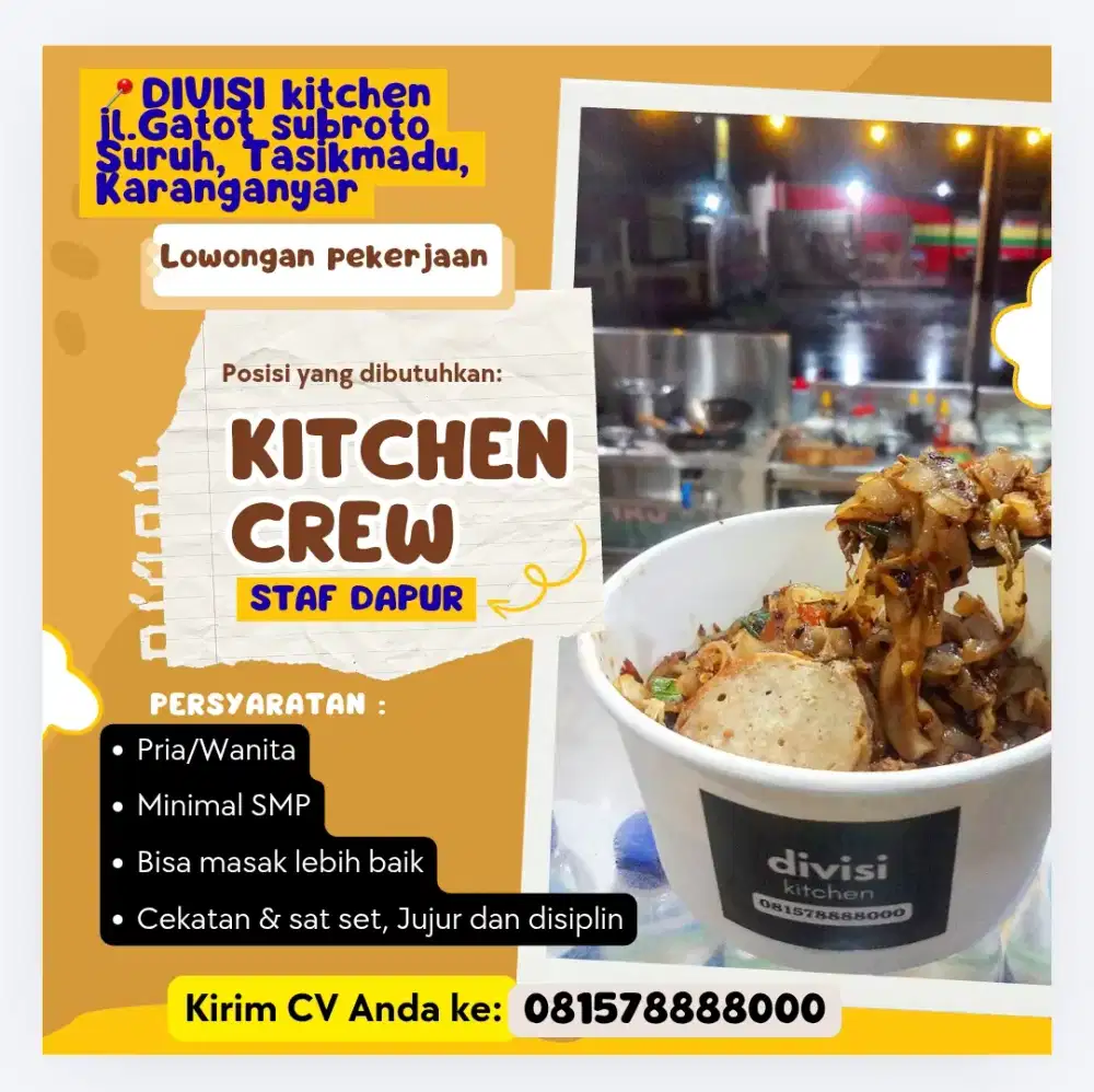 INFO LOKER DIBUTUHKAN STAF KITCHEN