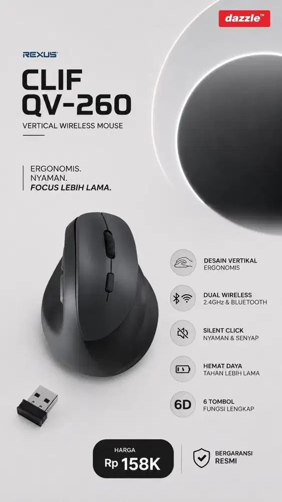 MOUSE WIRELESS VERTIKAL REXUS CLIF QV-260