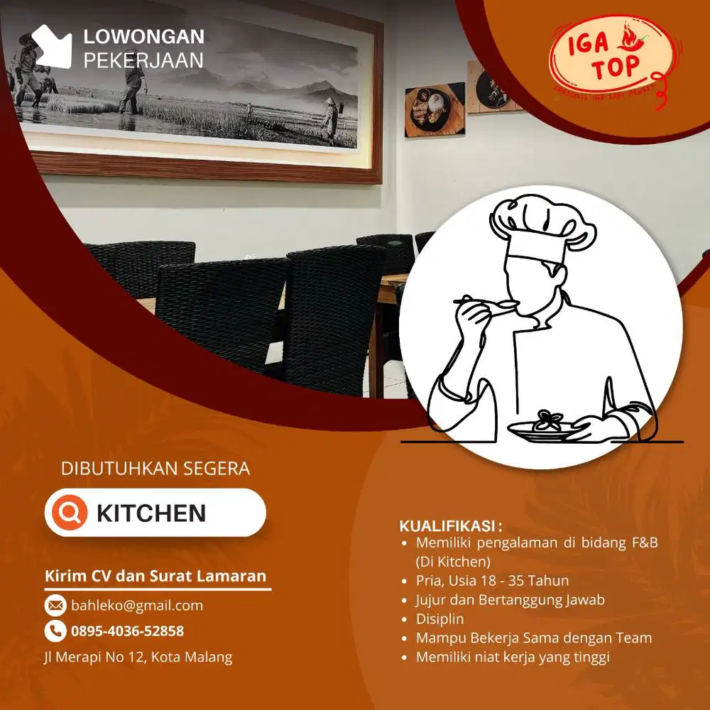 DIBUTUHKAN SEGERA! KARYAWAN/KARYAWATI RESTO!