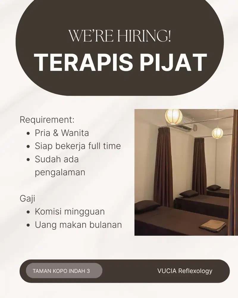 DIBUTUHKAN SEGERA TERAPIS PIJAT PENGALAMAN