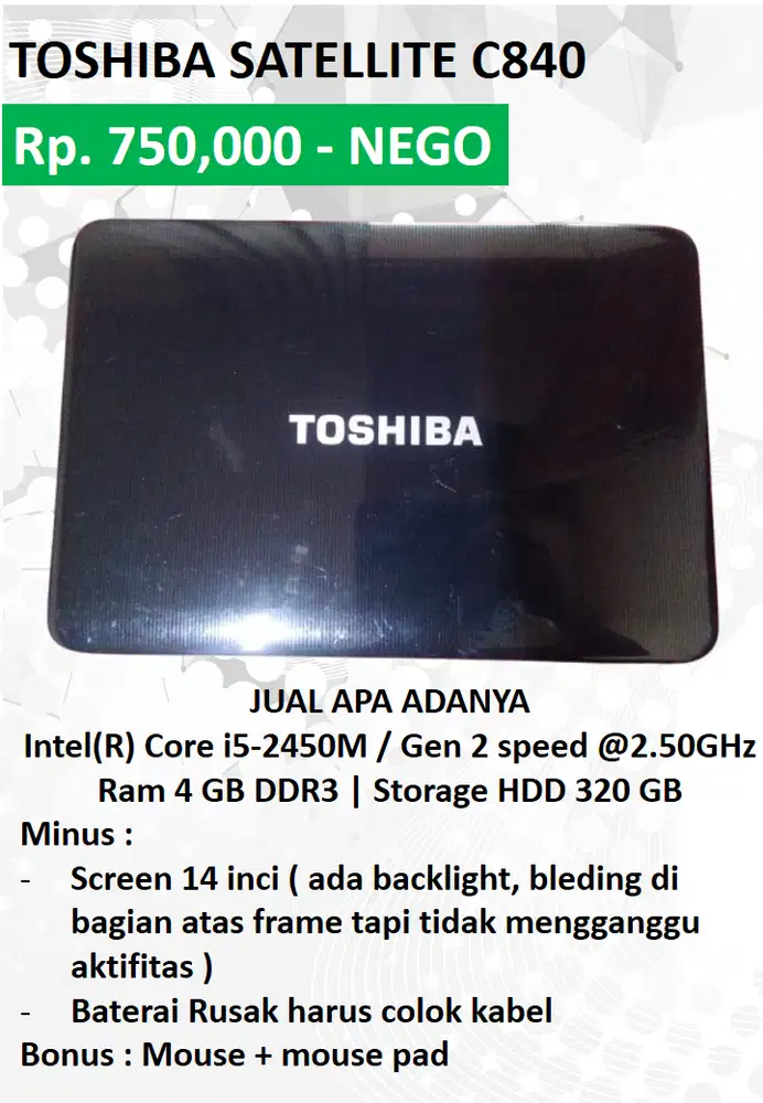 JUAL APA ADANYA TOSHIBA SATELITE C840 CORE i5 GEN 2