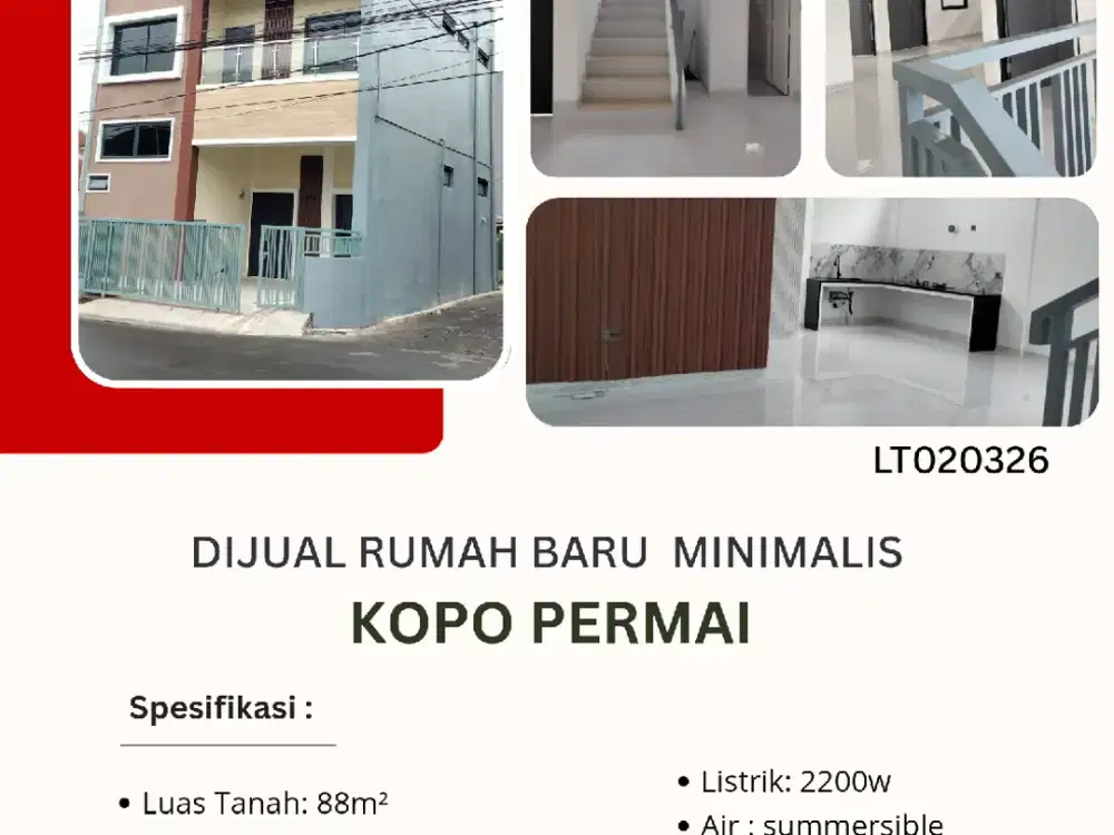 Dijual rumah baru minimalis  2,5 lantai di Kopo Permai