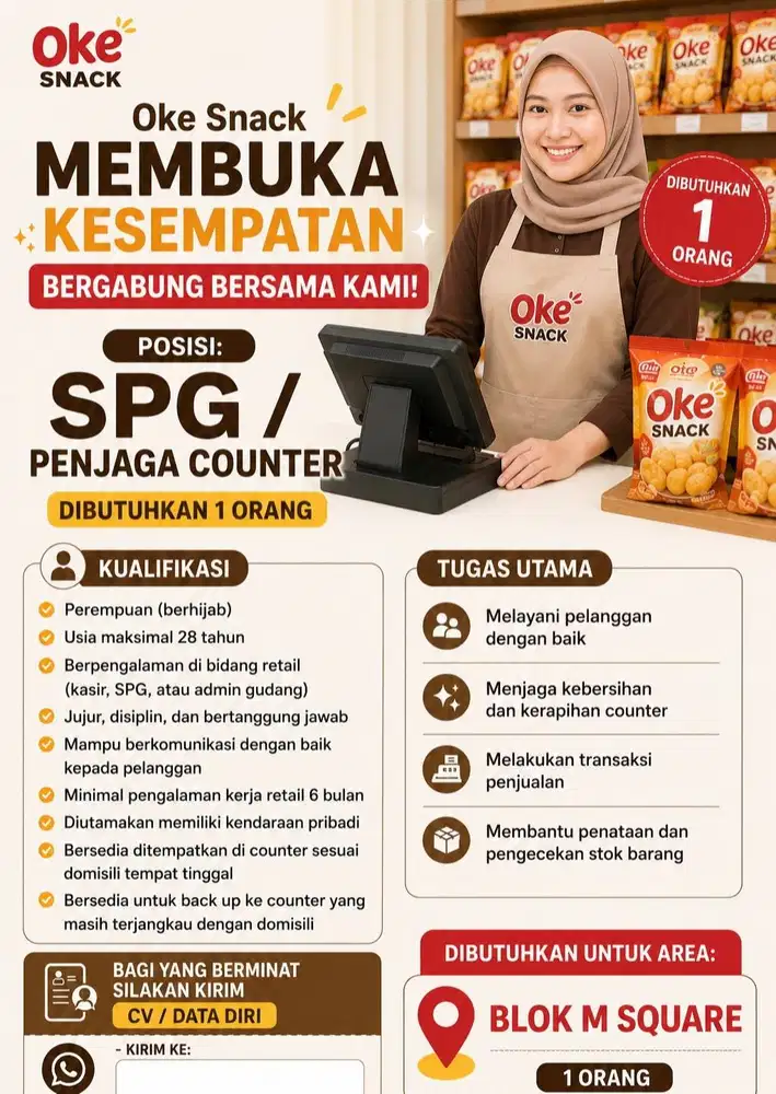 SPG TOKO CEMILAN BLOK M SQUARE SEGERA 1 ORANG BERPENGALAMAN