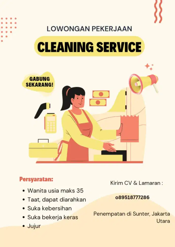 DIBUTUHKAN segera cleaning service (bersih2) untuk Guest house