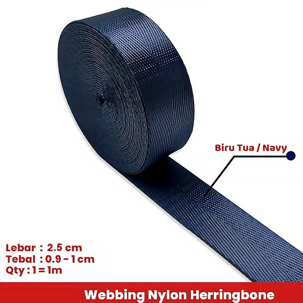 260427H Navy Herringbone Webbing 25mm x 1mm x 1m 1 Meter Tali Strap Ny