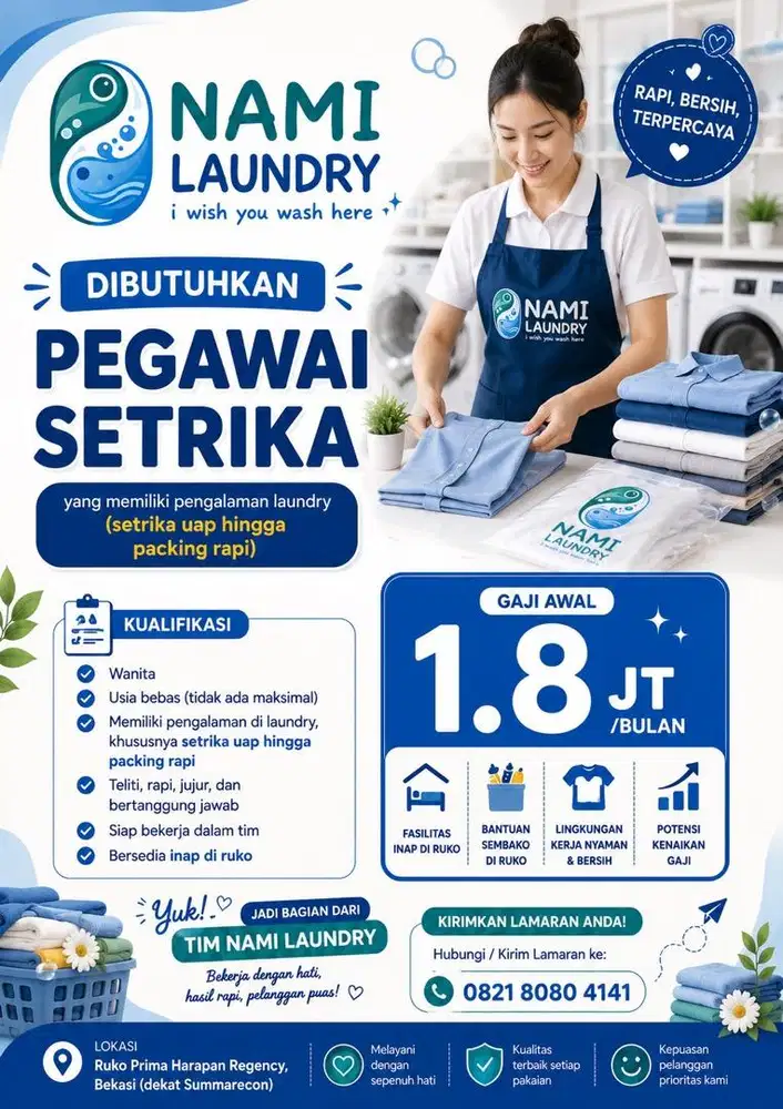 Lowongan Pegawai Setrika Laundry Inap – Nami Laundry Bekasi