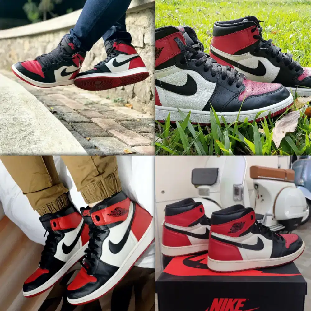 Sepatu Nike Air Jordan 1 High Bred Toe Ori lengkap size 46, sneakers