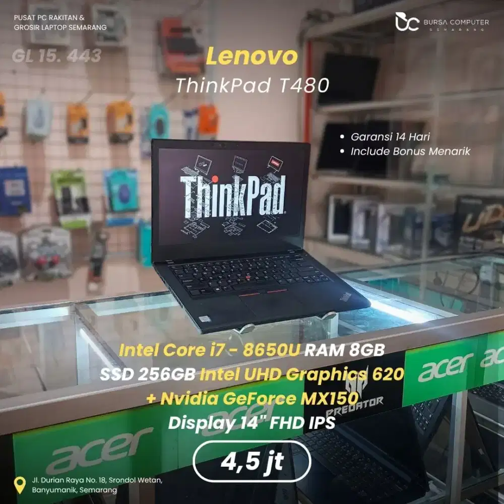 LENOVO Thinkpad T480 | Core i7 8650U 8GB 256GB MX150