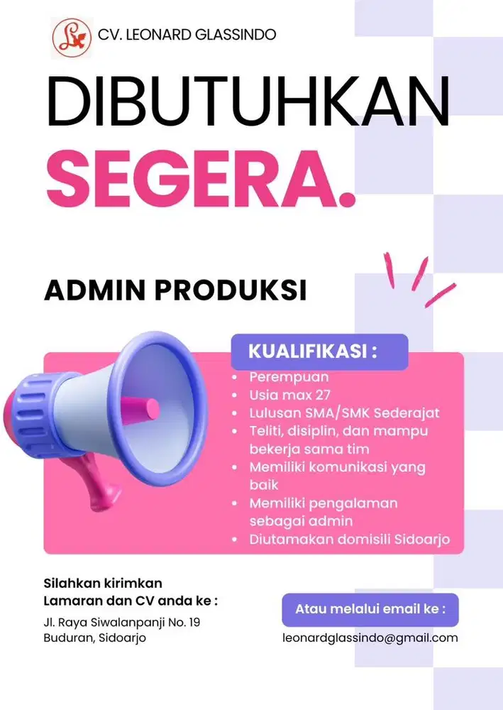 Lowongan admin produksi