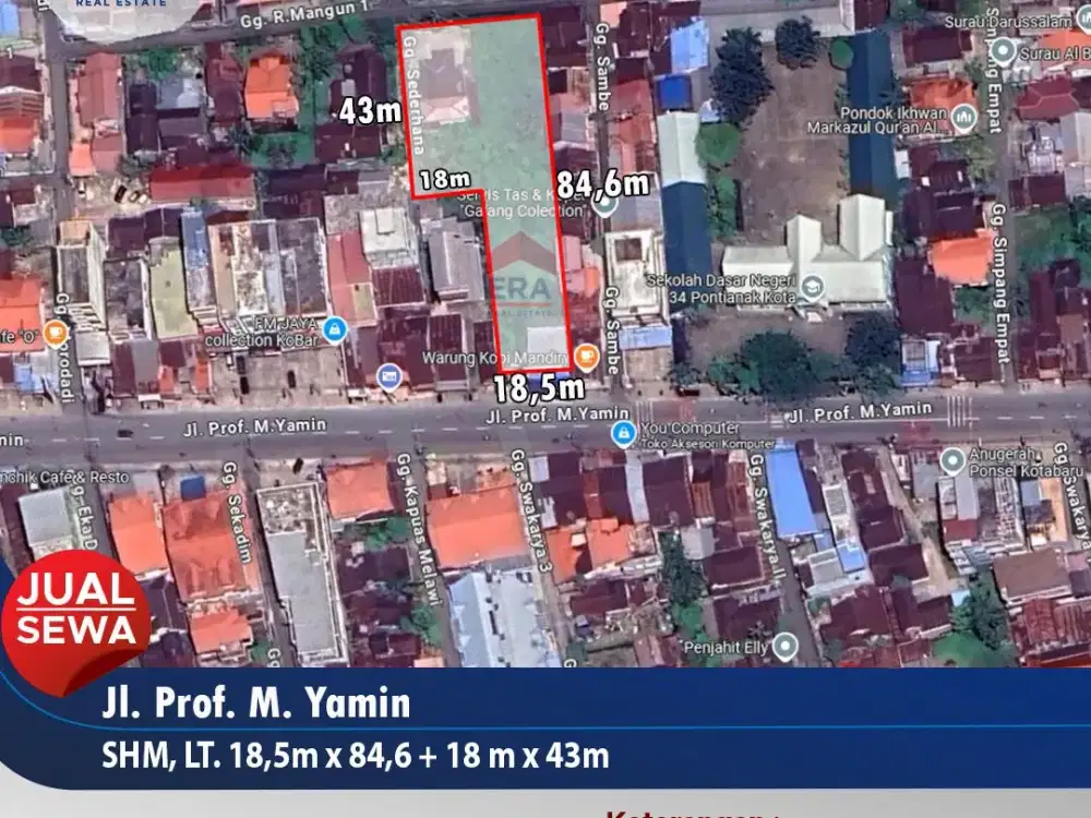 Tanah Tepi jalan Lokasi ramai prof m yamin, Pontianak