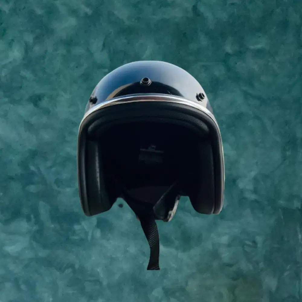Epic Helm Half Face Black / Hitam Glossy List Chrome SNI.