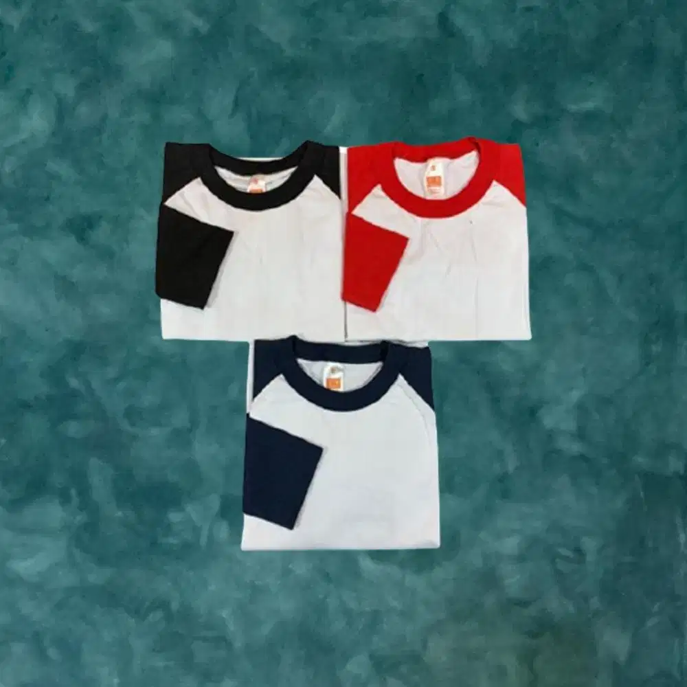 Kaos Raglan Anak Lengan Panjang & Lengan 3/4 Cotton Combed 24s - Putih