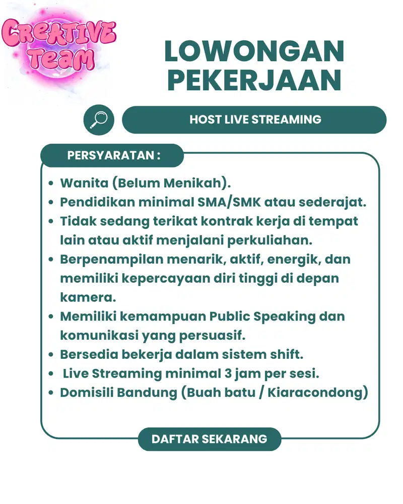 DIBUTUHKAN HOST LIVE FULLTIME