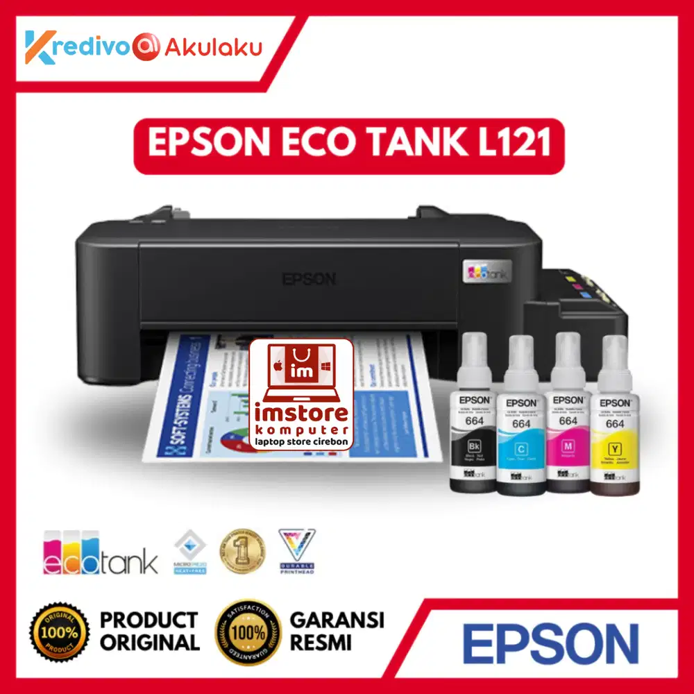 PRINTER EPSON L121 ECO TANK TERMASUK TINTA BOTOL CMYK 664 - ORIGINAL E