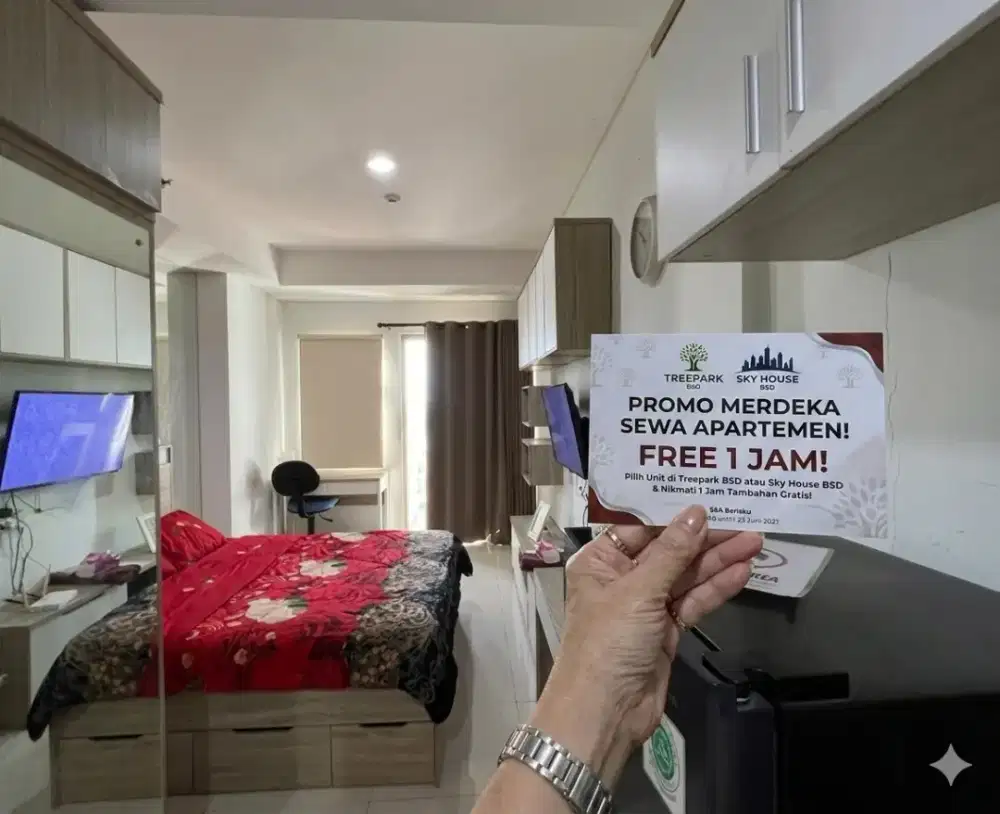 Voucher gratis Free 1 Jam sewa apartemen treepark