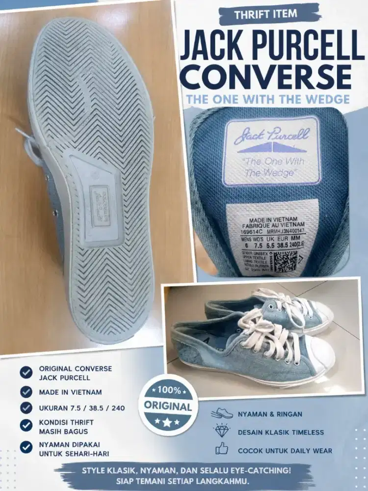 Sepatu Converse Jack Purcell Thrift Made in Vietnam size 38,5