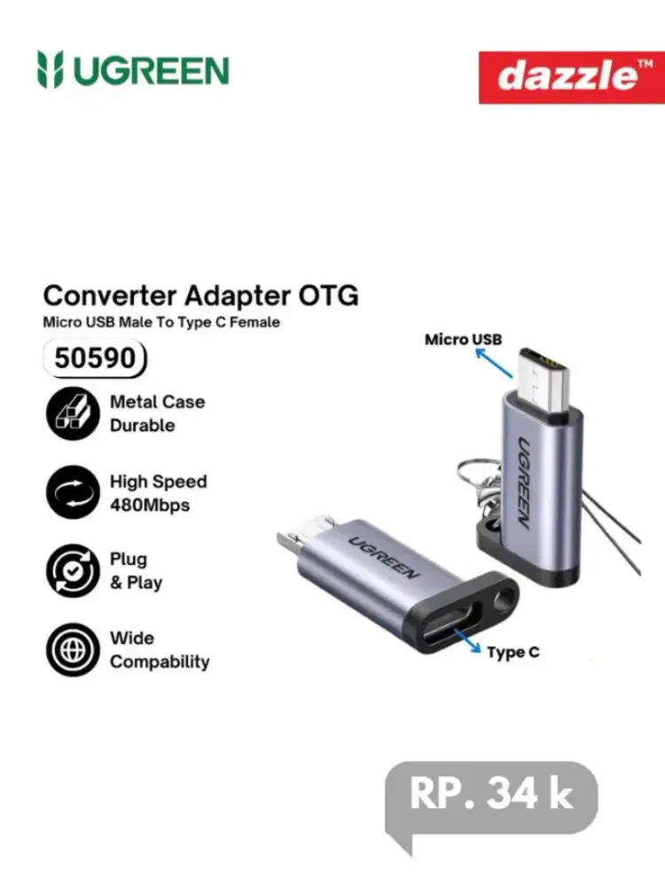 Converter adapter OTG micro USB male to type C female