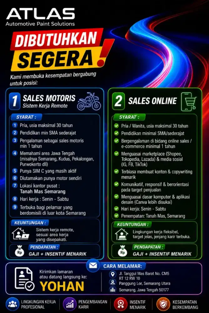 Dibutuhkan Segera : Sales Online Cat Otomotif