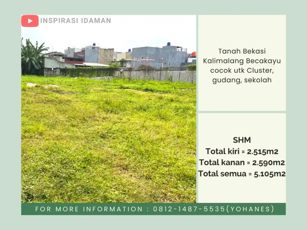 Tanah Bekasi Kalimalang Becakayu cocok utk Cluster gudang sekolah