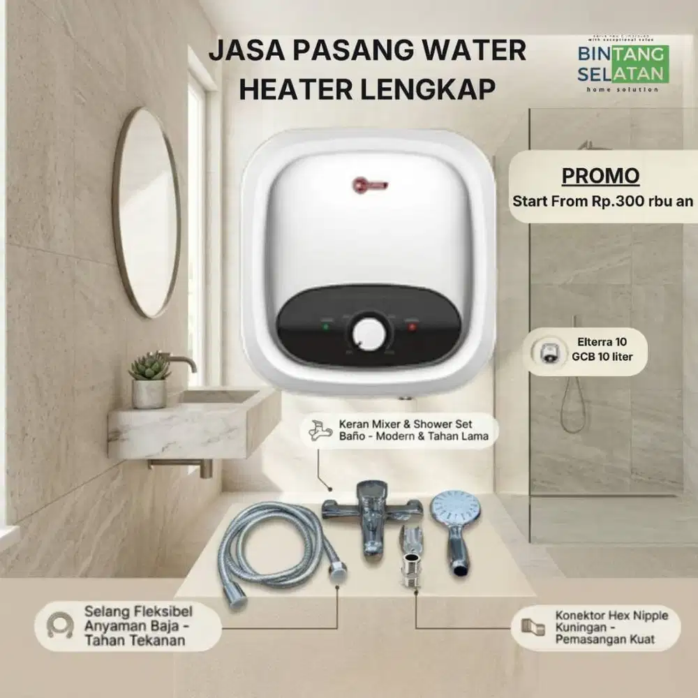 Jasa Pasang Water Heater Lengkap + Keran Mixer & Shower Set | Instalas