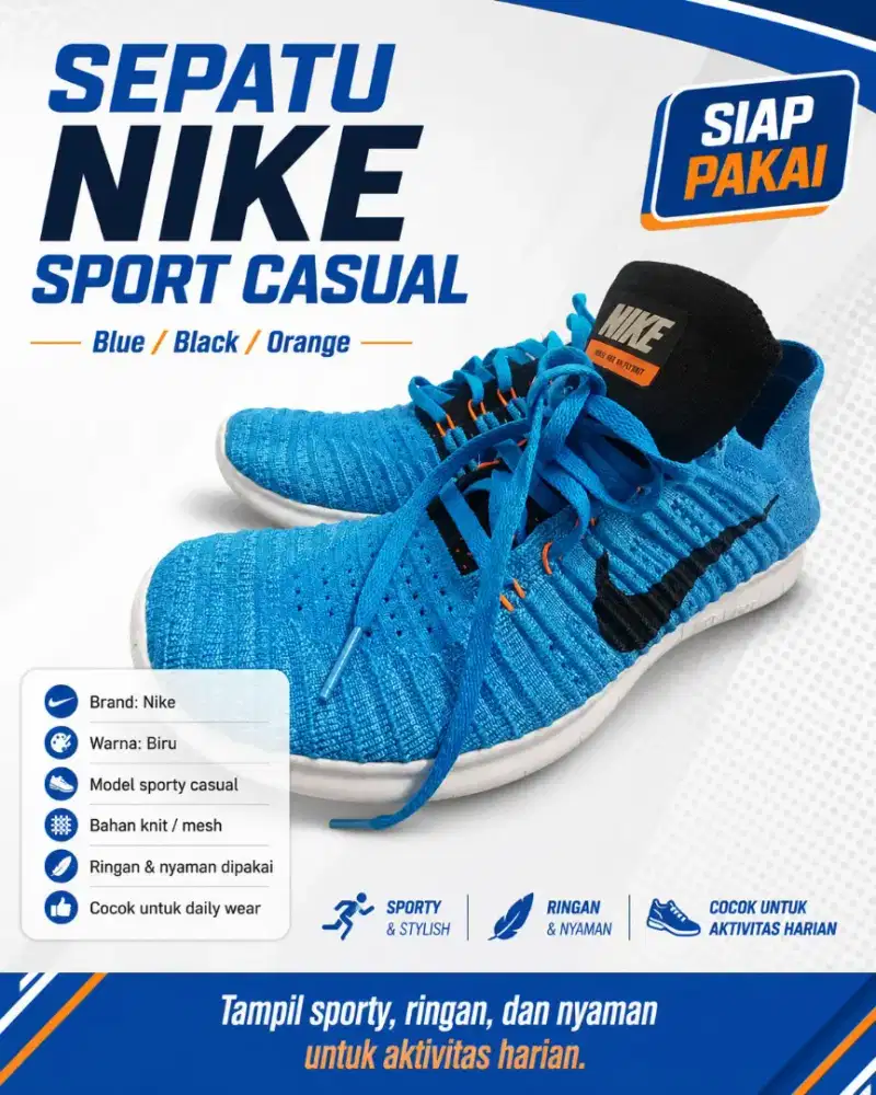 Nike Sport Casual Blue Knit – Ringan, Nyaman, Siap Pakai