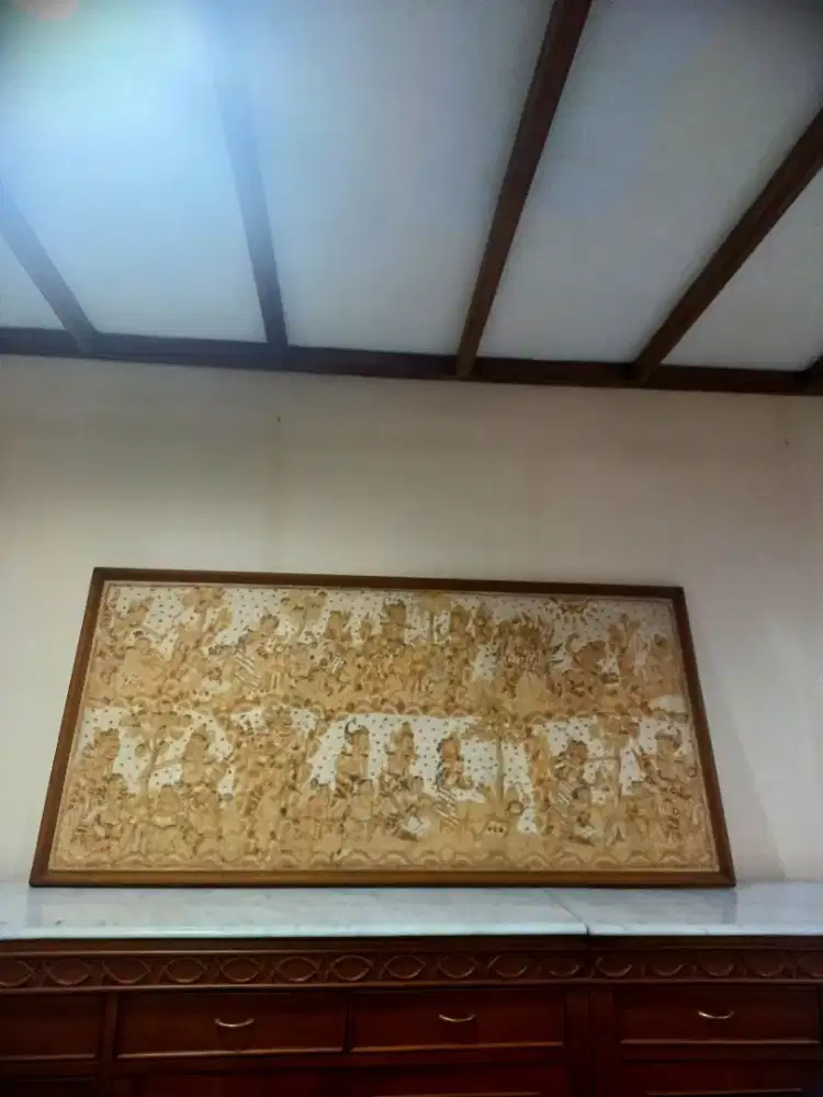 Lukisan Bali Wayang Monokrom Kamasan Pigura 180x86cm