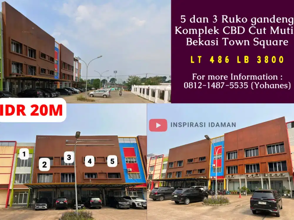 5 dan 3 Ruko gandeng Komplek CBD Cut Mutia Bekasi Town Square