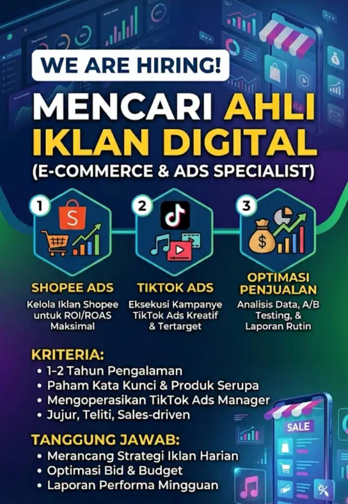 Cari Staff Ads Specialist & Data Analyst (Shopee & TikTok)