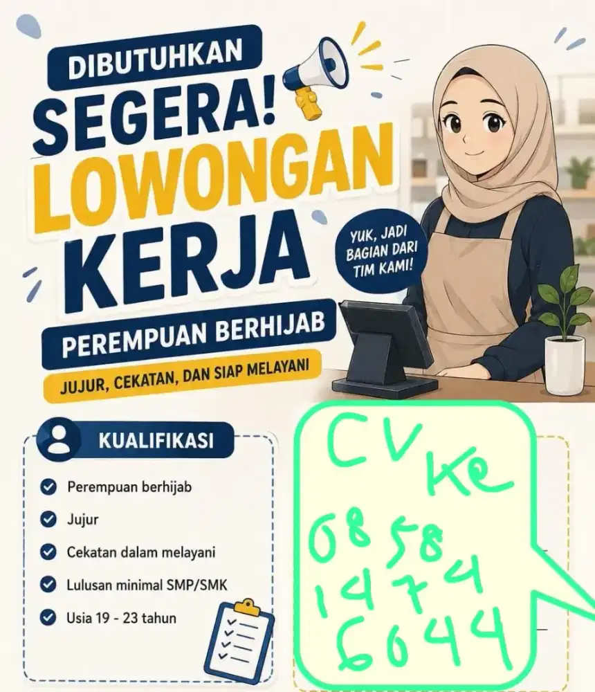 Loker khusus CEWEK AJA WAJIB BERKERUDUNG  USIA 19 smpai  22th Min SMP