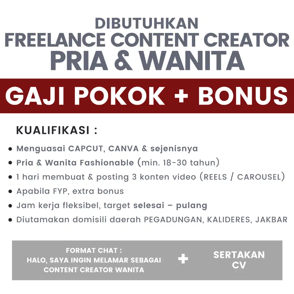 Lowongan Kerja Content Creator Freelance Pria Wanita Jakarta Barat