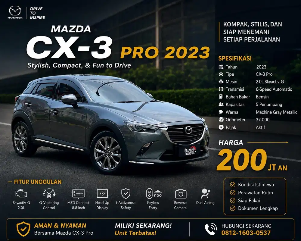 Mazda CX-3 CX3 CX 3 Pro 2023 Murah Bekas Abu Genap Garansi Bagus Top