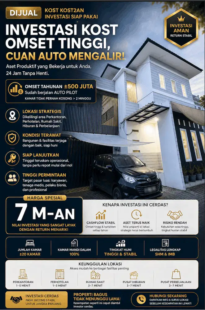 DIJUAL KOST AKTIF & Terawat Dekat PUSAT KOTA, MALL, RS & PERKANTORAN