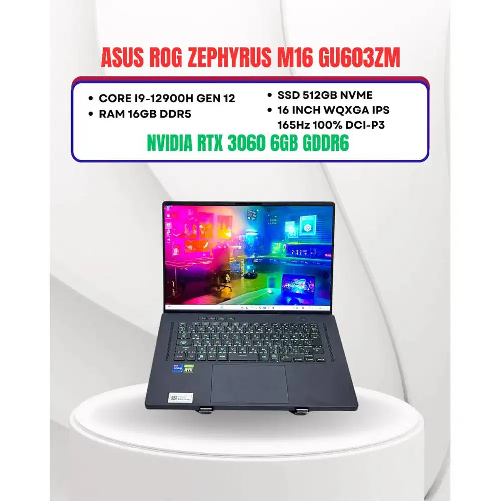 ASUS ROG ZEPHYRUS M16 GU603ZM CORE I9-12900H RTX 3060 RAM 16GB/512GB