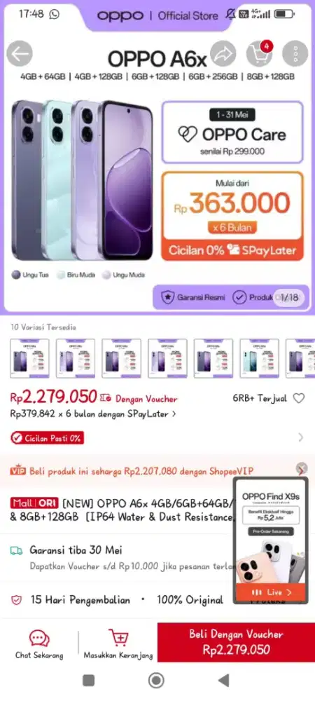 Dijual HP Oppo A6x kondisi baru