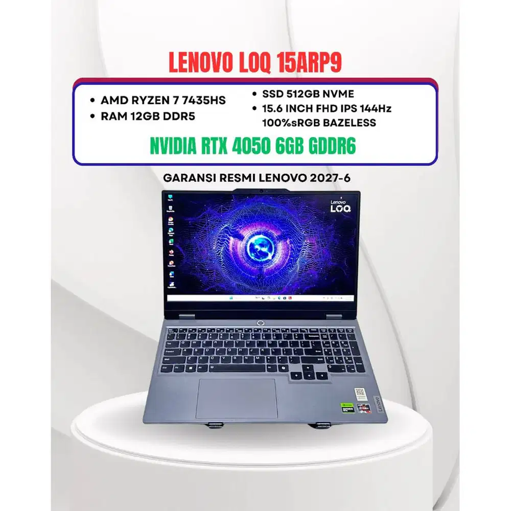LENOVO LOQ 15ARP9 AMD RYZEN 7 7435HS NVIDIA RTX 4050 6GB RAM 12GB/512G