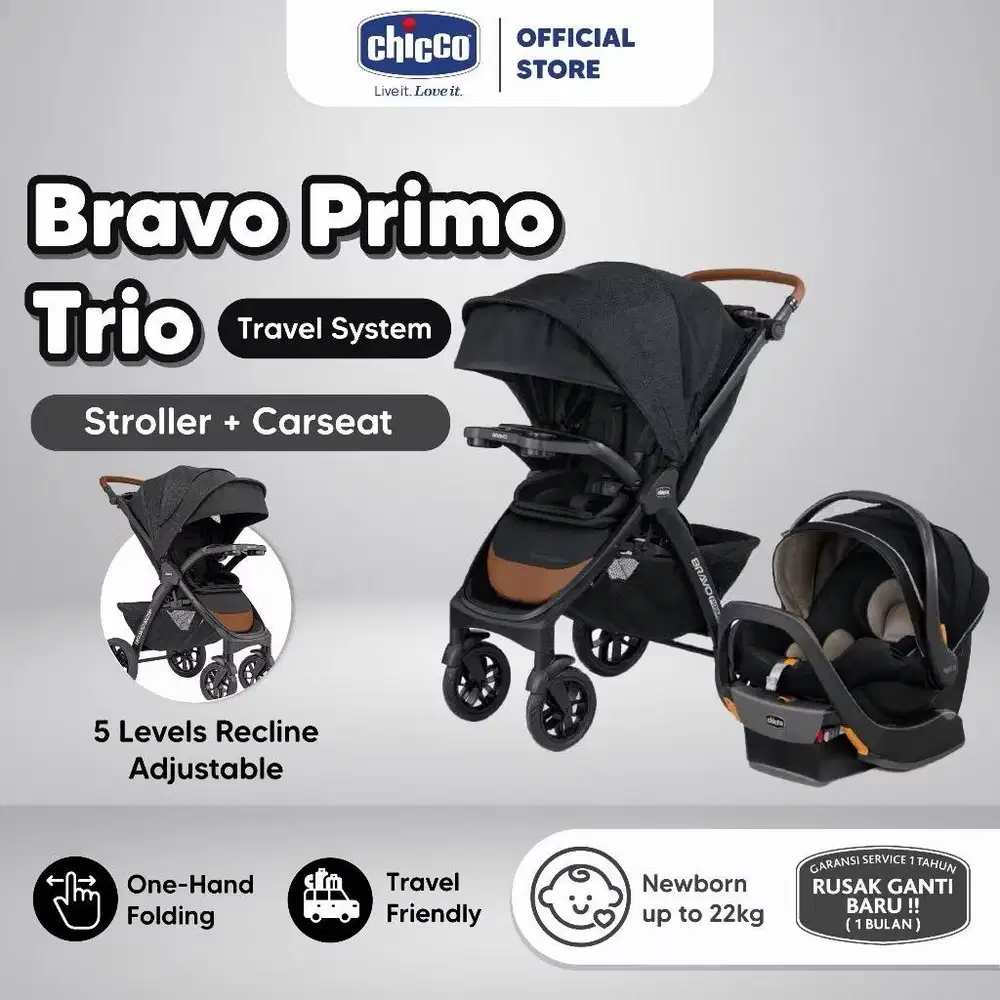 Chicco Bravo Primo Trio Travel System Stroller + Car Seat Original