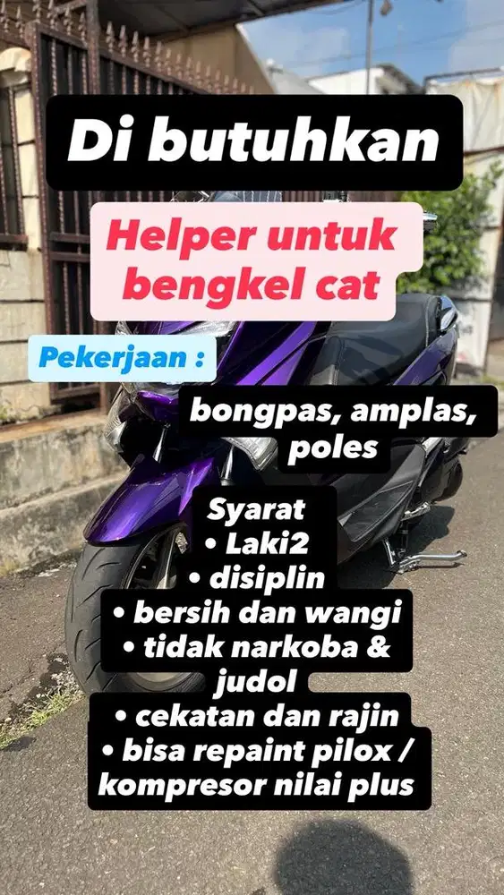 Lowongan helper untuk bengkel cat motor