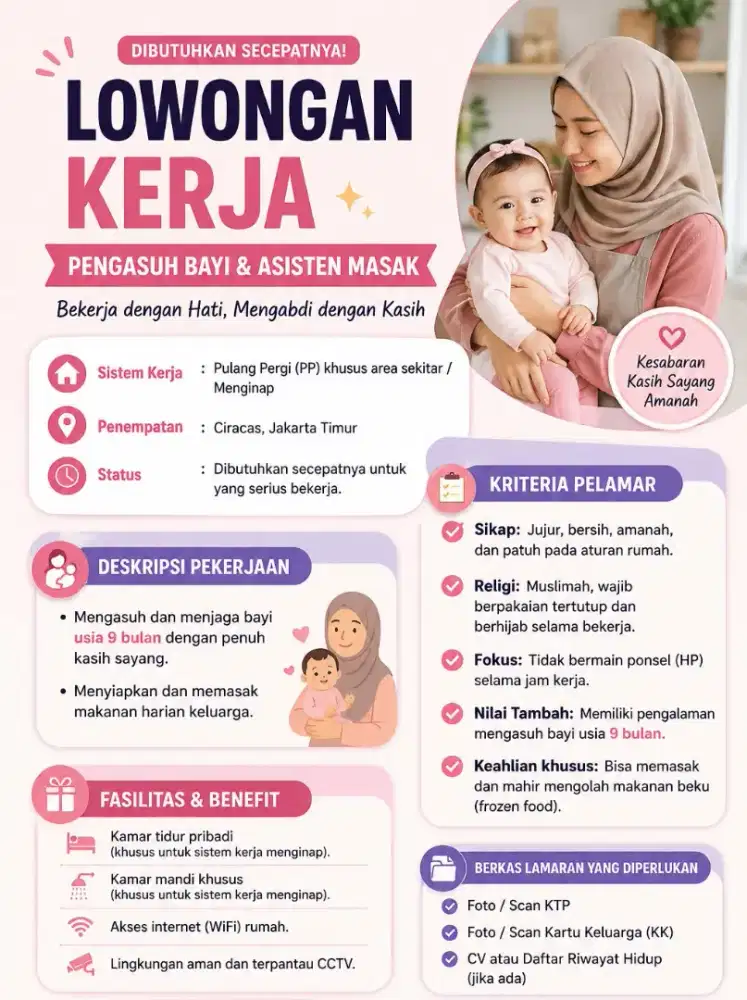 Loker pengasuh bayi dan masak