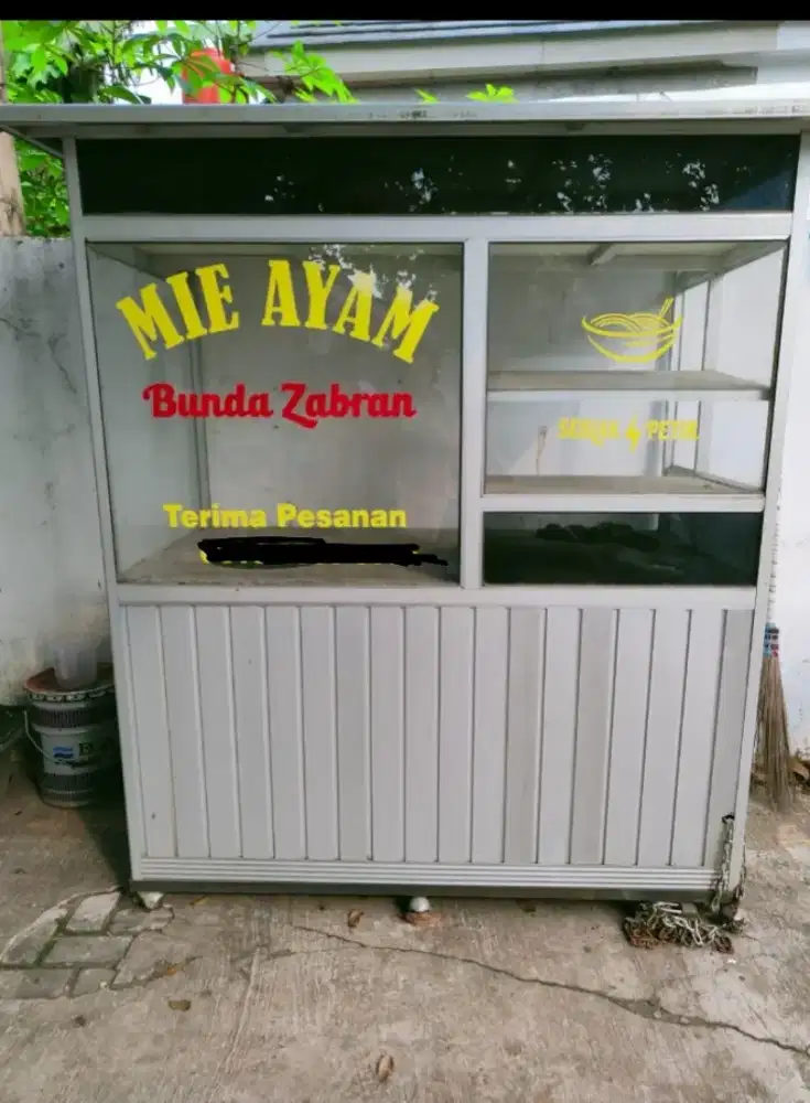 Etalase gerobak aluminium dagang mie ayam