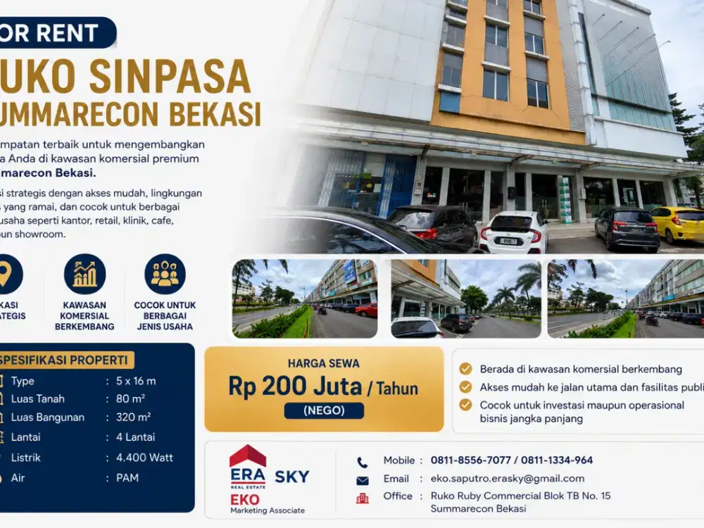 ✨ FOR RENT – RUKO SINPASA SUMMARECON BEKASI ✨
