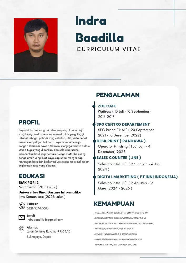 Mencari pekerjaan, admin sosmed, kitchen, Helper, editing, desain, dll