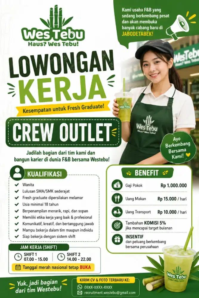 Dibutuhkan crew es tebu di pasar modern paramound petal