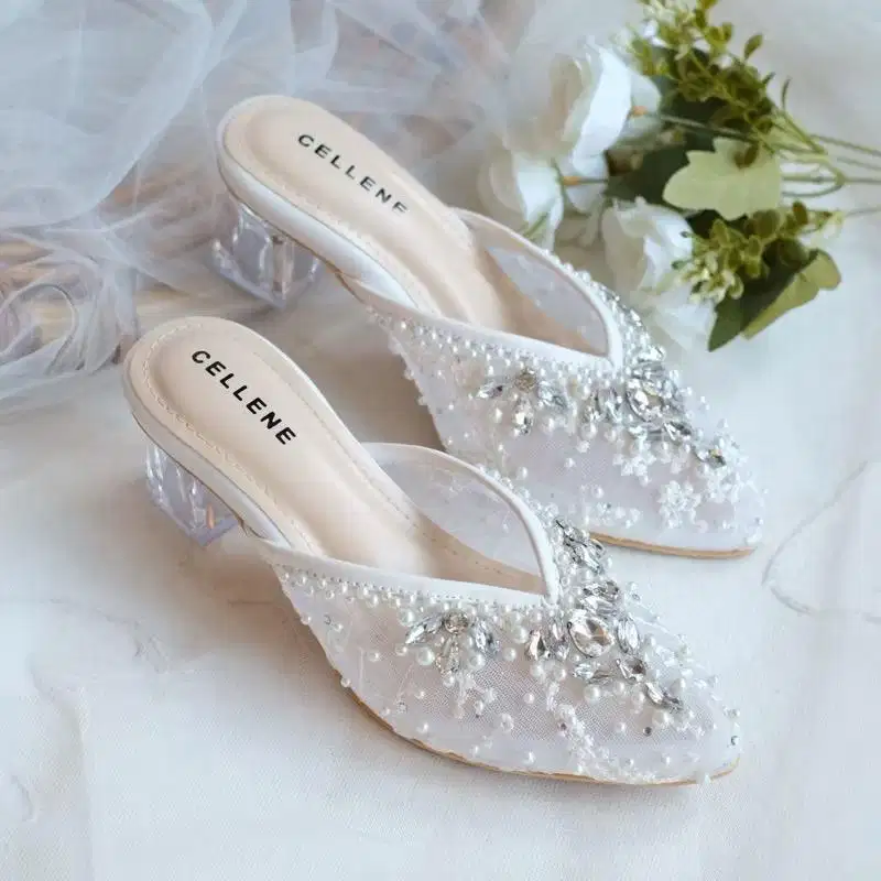 Heels payet putih 5cm