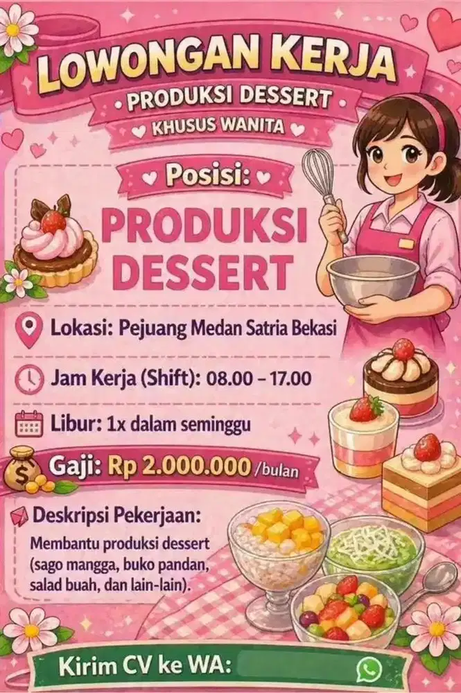 Lowongan kerja produksi dessert khusus wanita